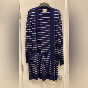 Navy blue & white long cardigan new without tags. Large